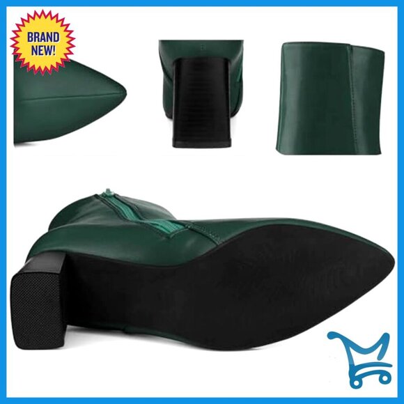 Black Faux Leather Block Heel Pointed Toe Booties | Lime  Pointed Toe Ankle Booties with Block Heel, Faux Leather, Side Zip